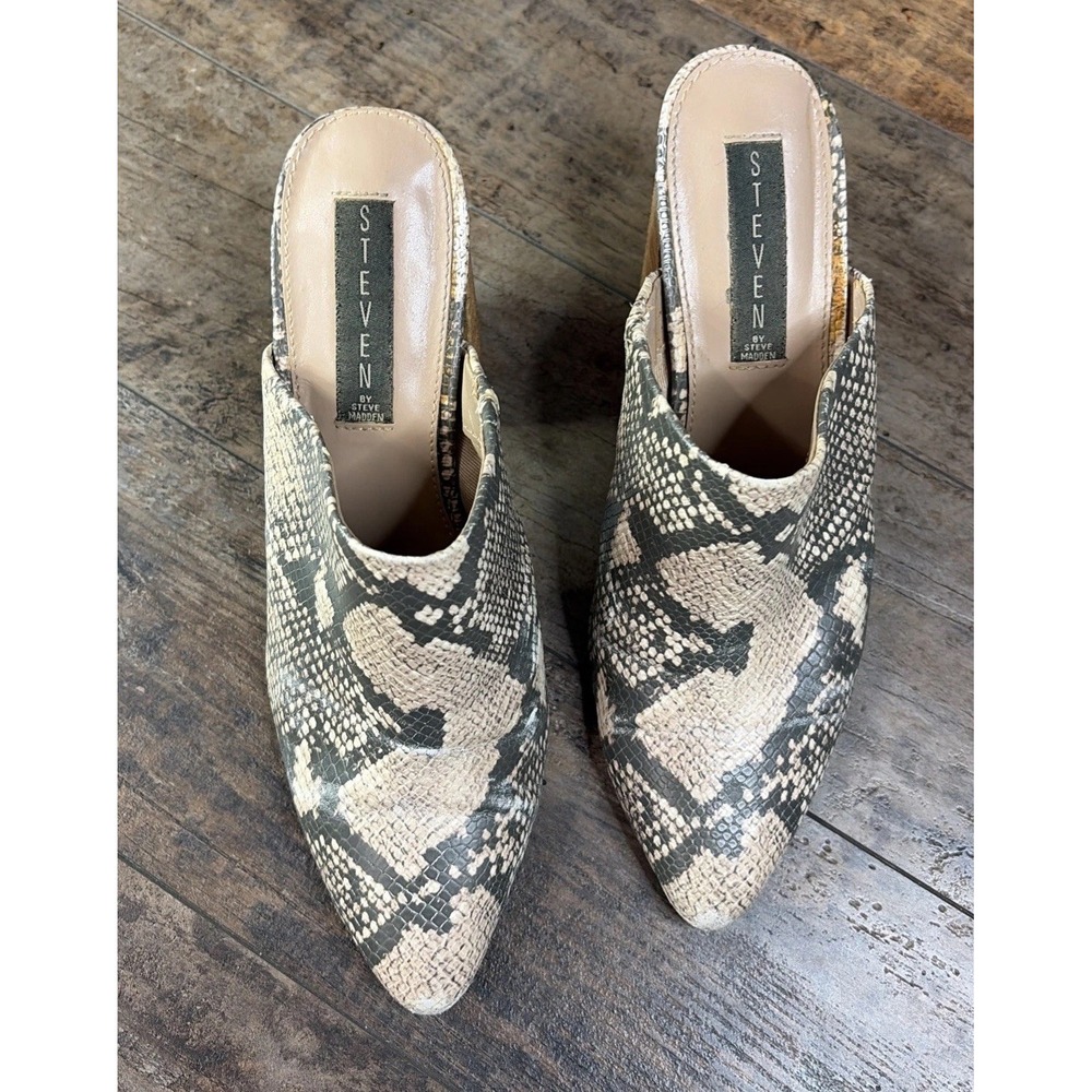 Steven by Steve Madden Nox Snakeskin‎ Mules Block Heel Pointed Toe Slides 8.5M